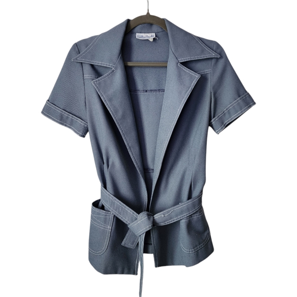 BOBBIE BROOKS‎ x VINTAGE 50's open wear shirt jacket tie front blue white